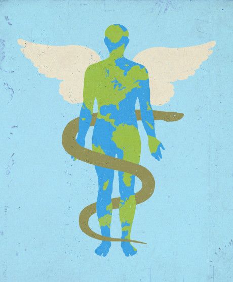 Delivering health care around the world illustration