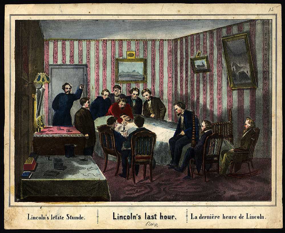 An illustration of the death scene of Abraham Lincoln
